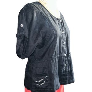 Vintage 90’s Animale Black Linen Short Sleeve Top Size 12